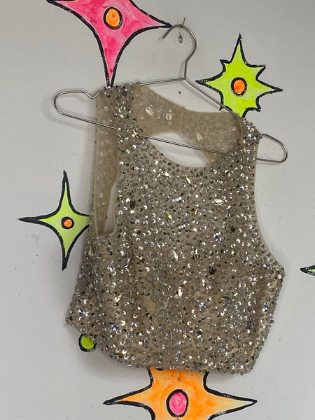Nude Bling Rhinestone Crystal Gem Top Glam Party Layering Piece M