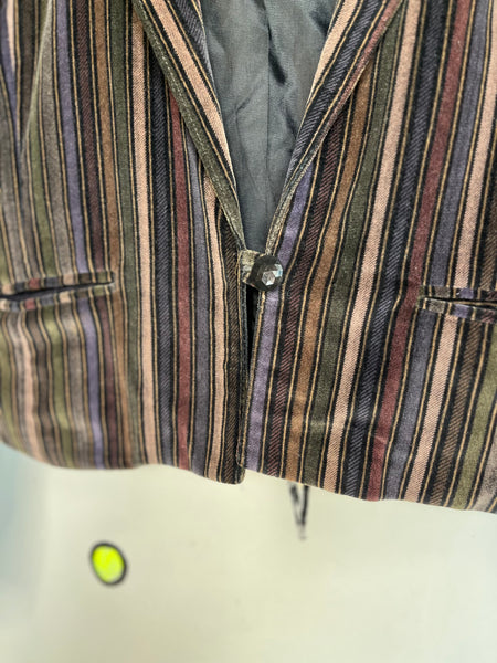 Y2K Velvet Striped Fitted Blazer Whimsy Goth Boho Fairy Grunge Vintage S/M