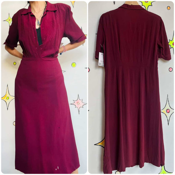 Burgundy 40s Vintage Dress by Paul Sargent - True Vintage Elegance - Historical