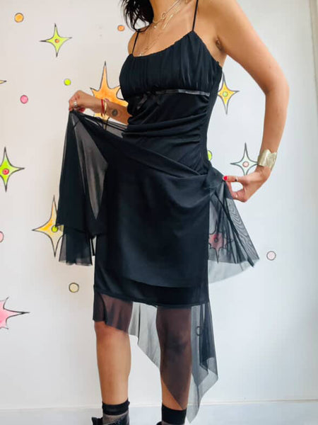 90s Y2K Black Fairy Grunge Mall Goth Babydoll Slip Dress Handkerchief Hem – 5/6