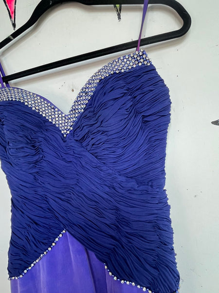 90s Y2K Royal Purple Sweetheart Ruched High Slit Rhinestone Maxi Prom Dress XS/S