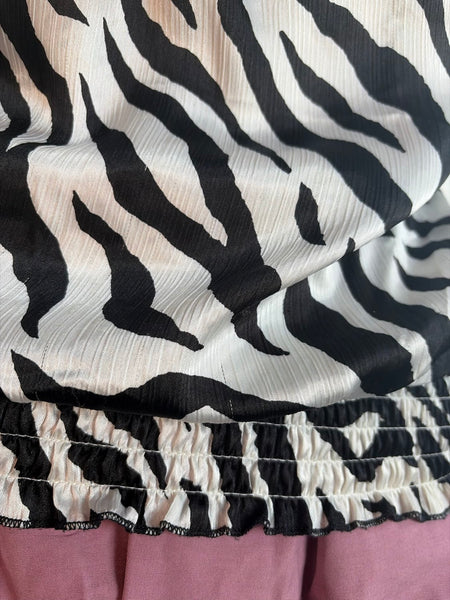 Y2K Zebra Print Bubble Hem Top McBling Glam Animal Print Party Blouse M