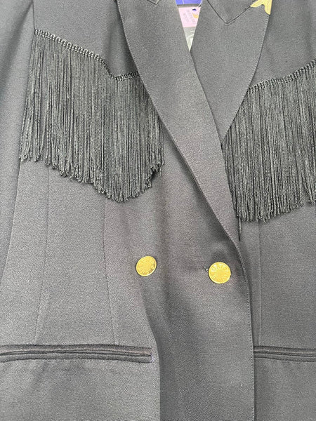 Vintage 80s Western Fringe Blazer Boho Goth Grunge Statement Piece Jacket - L