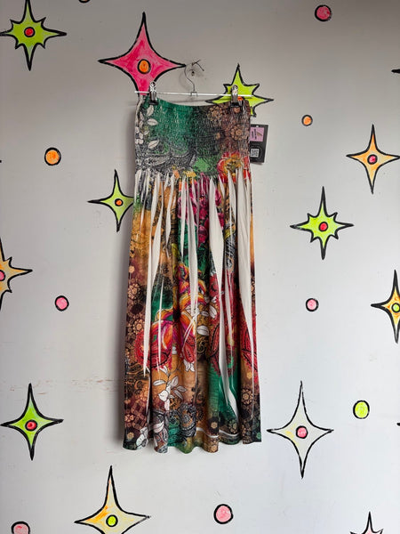 Y2K Strapless Tattoo Print Fairy Dress Cyber Grunge Ed Hardy Inspired | S