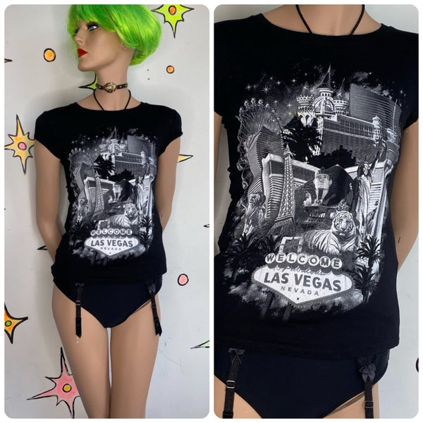 Black Las Vegas Souvenir Baby Tee Y2K Indie Sleaze Graphic T Shirt XS S