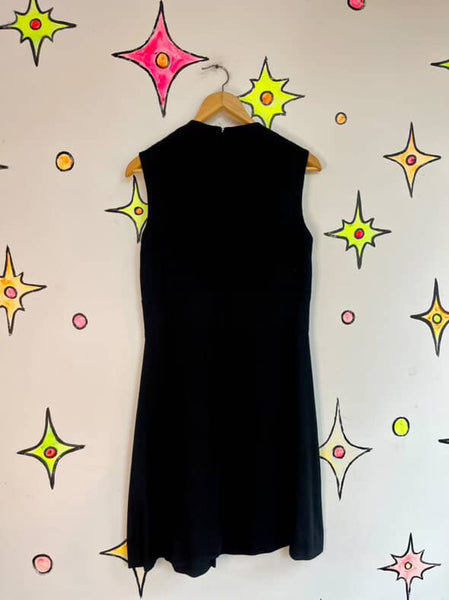 Vintage 60s 70s Black & White Mod GoGo Mini Dress Polka Dot Pussy Bow M