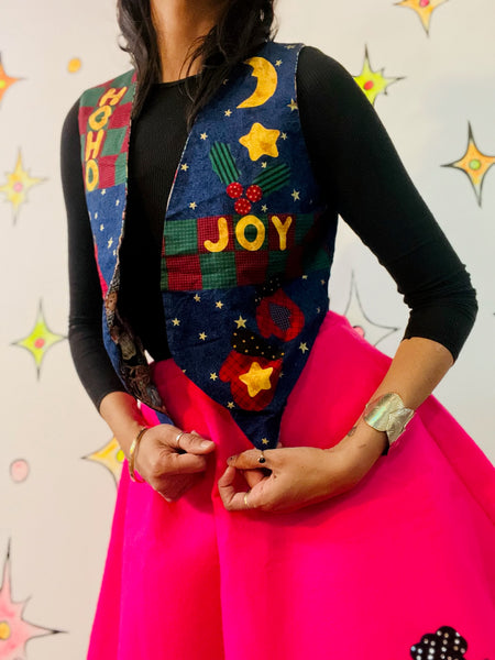 Vintage Tacky Ugly Christmas Vest | HolidayVest | Whimsical Festive Patchwork S