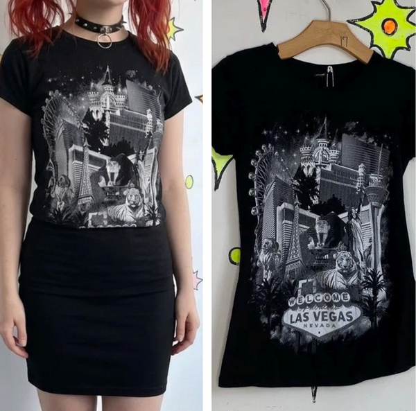 Black Las Vegas Souvenir Baby Tee Y2K Indie Sleaze Graphic T Shirt XS S