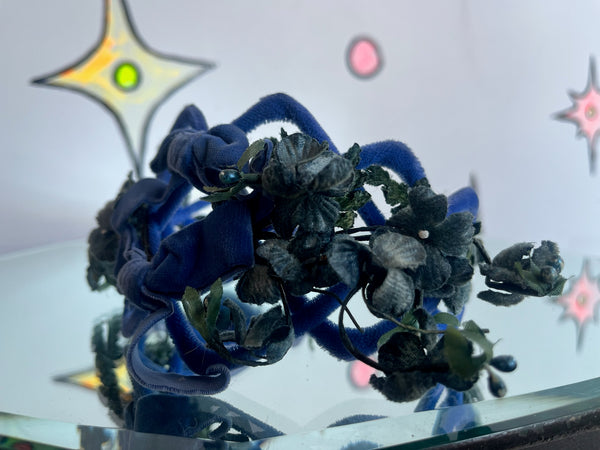 1950s Blue Floral Fascinator | Midcentury Headpiece | Vintage Flowered Crown