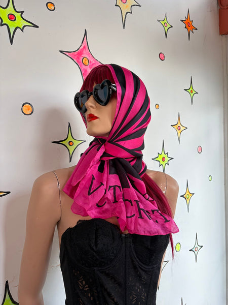 Vintage Y2K Victoria's Secret Hot Pink & Black Striped Silk Scarf Luxe Glam