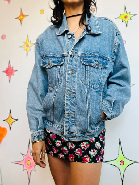 Vintage 90s Light Wash Blue Denim Jacket – Grunge Boho Soft Worn-In Style – M