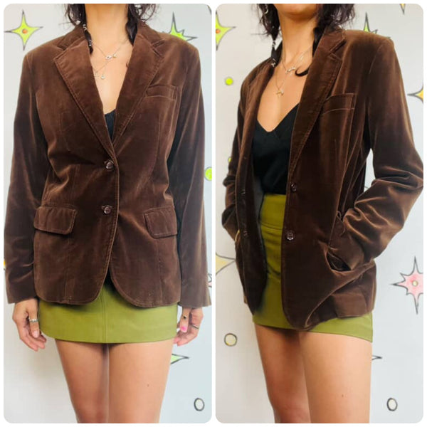 Vintage 70s Chocolate Brown Velvet Blazer Retro Boho Western Made in Japan ML