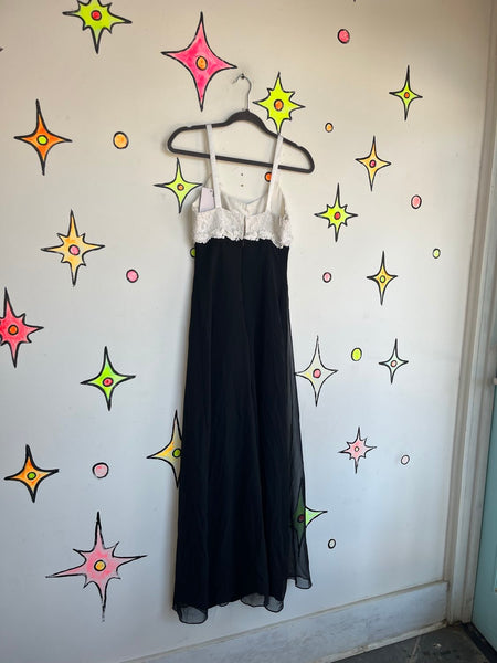 Vintage 90s Black & White Lace Embroidery Formal Prom Fairy Romantic Dress 3/4