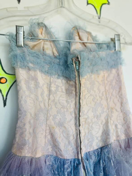 Vintage 50s 60s Lavender Lace Prom Party Cupcake Dress | Fit & Flare TuTu | XS