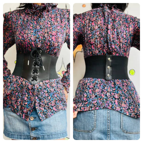 Black Stretchy Corset Belt - Witchy Goth Steampunk Victorian Revival