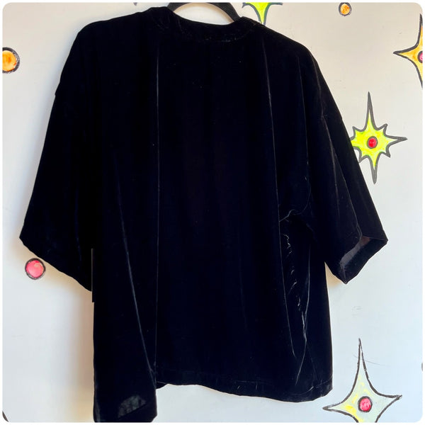 Vintage Black Velvet Kimono Jacket Top Duster Bolero Classic Timeless Goth Boho