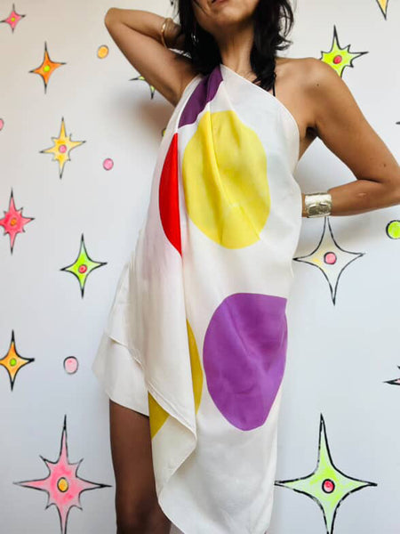 Vintage Rainbow Polka Dot Silk Scarf | Wearable Art Grunge 1940s Magician Style