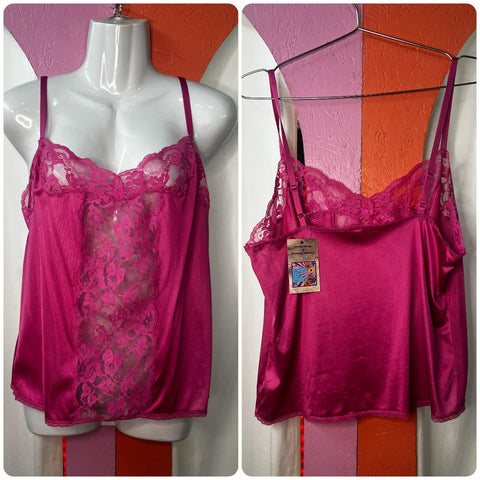 Vintage 70s | Pink Slip Lace Pin up Fairy Core Lingerie Cami Top | M