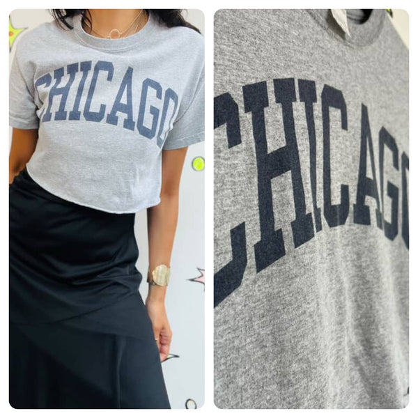 Vintage Cropped Chicago Souvenir Tee - 90s Grunge T Shirt - Size Small