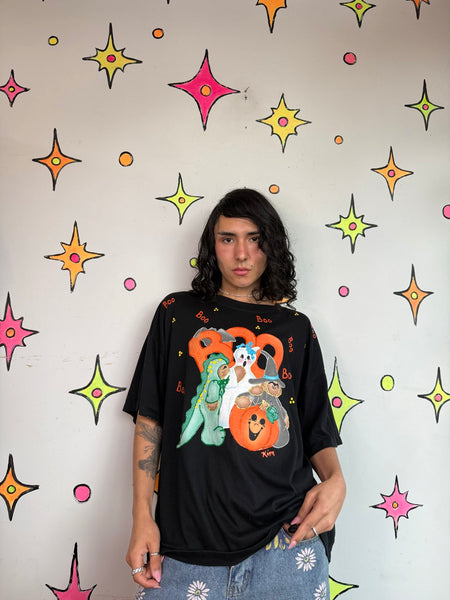 80s Halloween Boo Puffy Paint Tee Tacky Ugly Halloween Shirt Maximalist Goth XL