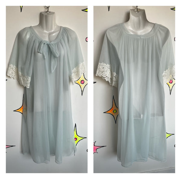 Vintage 60s | Double Layer Chiffon Sheer Pastel Blue Babydoll Pegnoir Robe