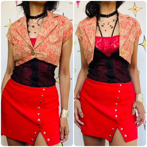 Vintage Y2K Brocade Fairy Grunge Victorian Pirate Paisley Boho Bolero Vest – S