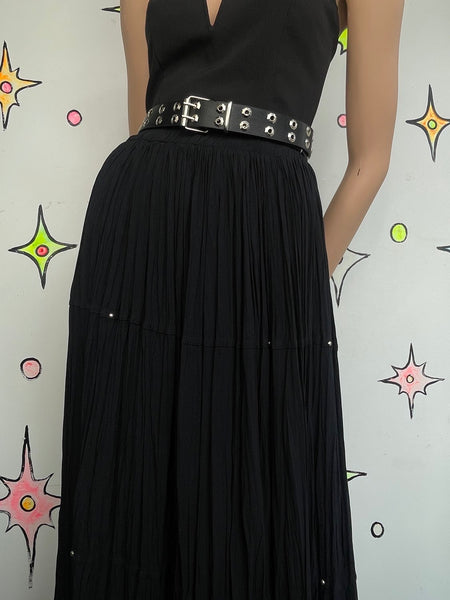 Vintage 90s Witchy Beaded Whimsygoth Black Maxi Skirt Boho Fairy Grunge - M
