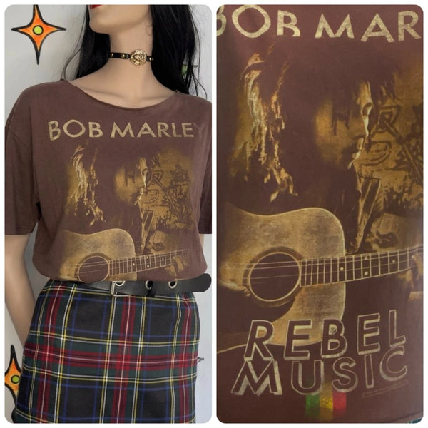 Bob Marley Cropped Band Tee Distressed Cutoff T Shirt Boho Grunge Vintage 90s