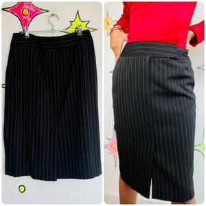 90s Y2K Black Pinstripe Pencil Skirt – Preppy Office Goth Academia – 8 Petite
