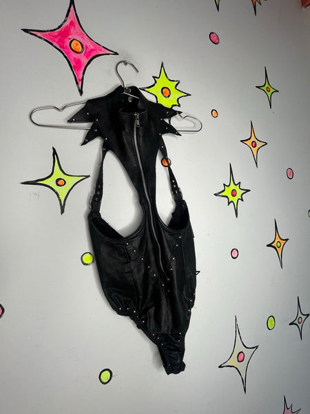 XTC Studded Leather Sexy Vampire Cutout Goth Dominatrix Harness Fetish Bodysuit