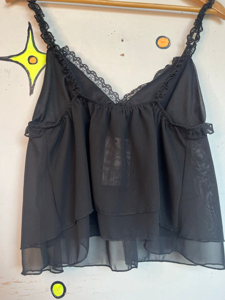Black Ruffle Babydoll Cami Whimsy Goth Fairycore Romantic Lounge Top L
