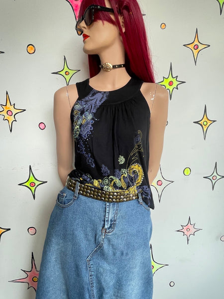 Y2K Paisley Tee Tattoo Print Whimsigoth Fairy Grunge Earthy Boho M