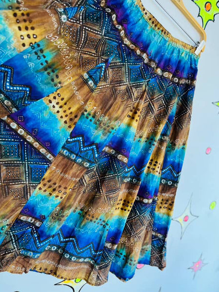 90s Y2K Rainbow – Chicos Tie-Dye Fairy Boho Grunge Cotton Silk Maxi Skirt – M