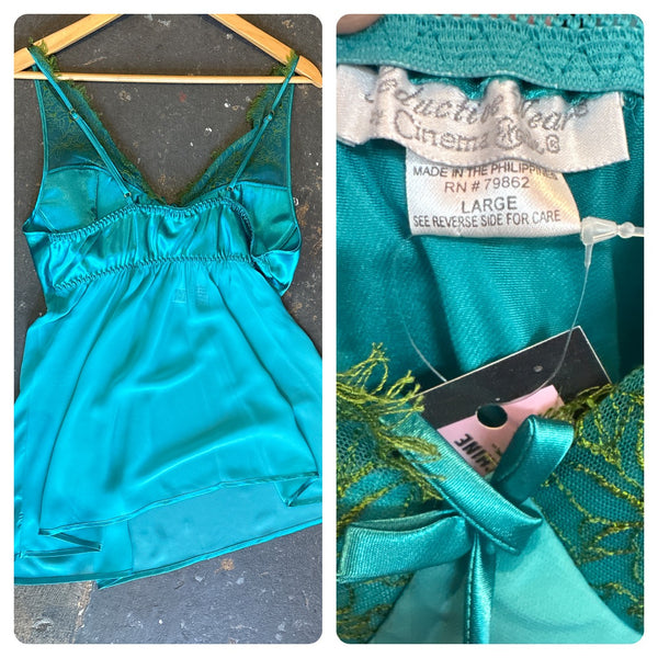 Y2K Seafoam Teal Slip Dress Mermaidcore Fairy Grunge Satin Lace Mini Dress S