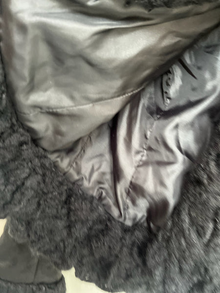 Y2K Black Faux Fur Trim Jacket Fairy Grunge Whimsy Goth Glam - XS