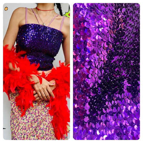 Vintage | Purple Disco Y2K 80s Party Sequin Stretchy Tube Top | One Size