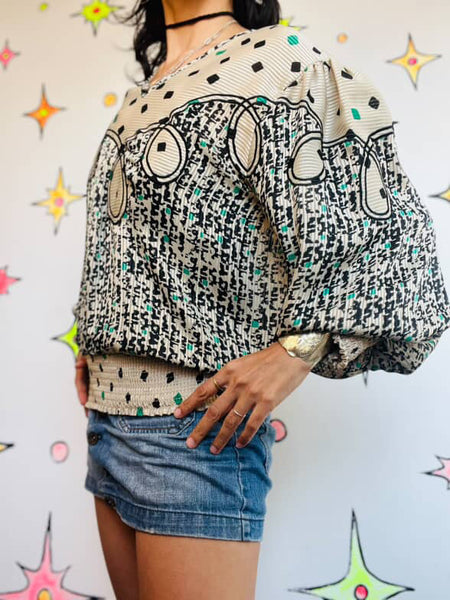 Vintage 70s/80s Silky Disco Glam Boho Grunge Dolman Sleeve Blouse – Small/Medium