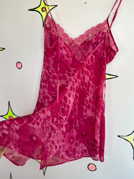 Y2K Hot Pink Sheer Abstract Floral Slip Dress Fairy Grunge | Victoria’s Secret S