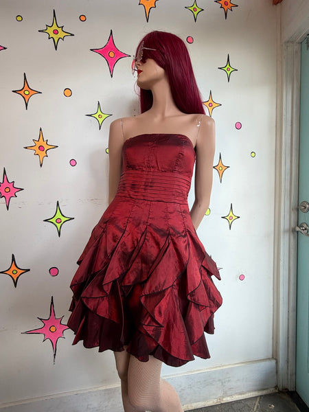 Y2K Red Iridescent Party Dress | Fairy Goth Coquette Glam Mini Dress Medium