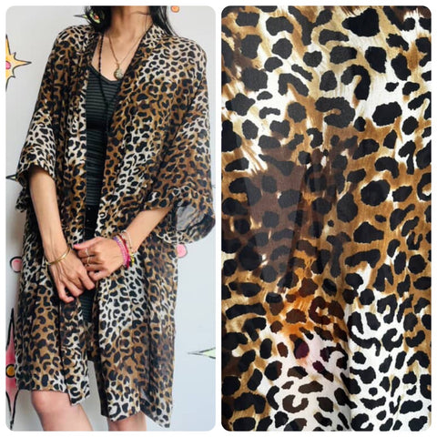 Vintage Sheer Leopard Robe – Boho Grunge Lingerie Festival Layering Piece – M