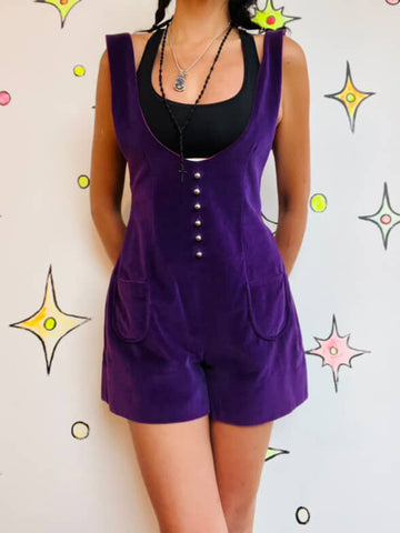 Vintage 1960s | Purple Velvet Groovy GoGo Mod Romper Mini Playsuit | Size S