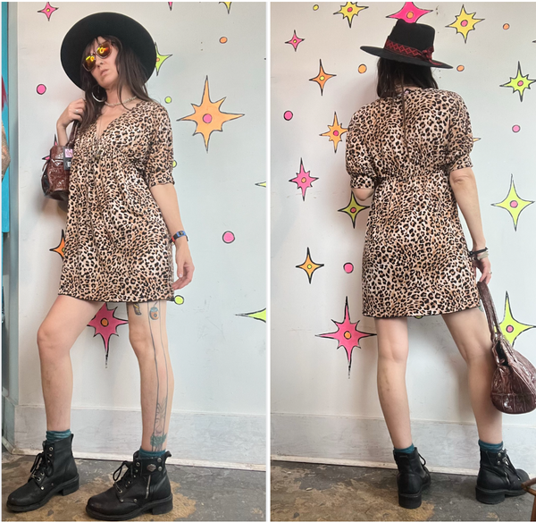 Y2K Leopard Babydoll Dress | Indie Sleaze Rock Star Girlfriend Glam Mini M