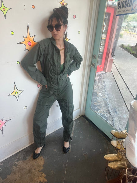 Vintage Vanderbilt Military Green Utility Jumpsuit Flight Suit Boiler Suit M/L