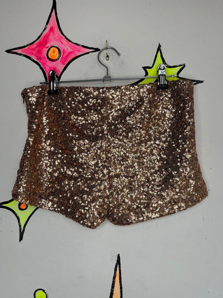 Y2K Gold Sequin Disco Party Glam Party Hot Pants Shorts - S