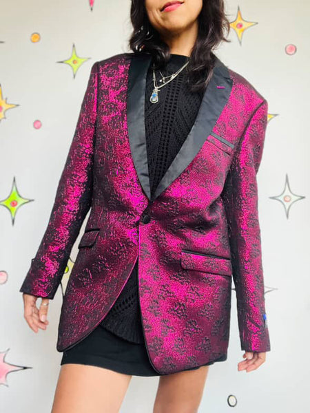 Vintage Metallic Pink Men's Tuxedo Smoking Jacket Retro Glam 80s Blazer - 40R