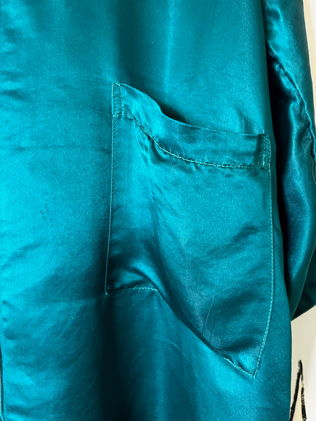 Vintage Teal Silk Embroidered Kimono Robe | Dragon Motif Grunge Lounge Wear | M