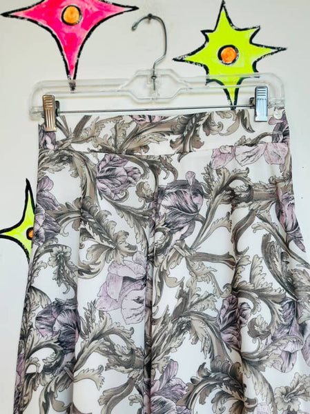 Vintage 70s White & Lilac Floral Whimsy Boho Fairy Grunge Maxi Skirt – Small
