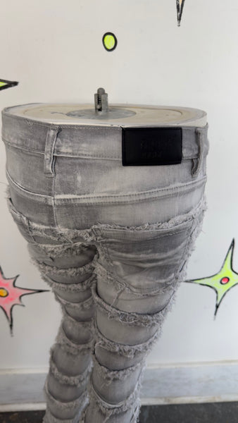Y2K Low Rise Distressed Jeans Gray Wash Denim Fairy Grunge Boho 2000s - 16