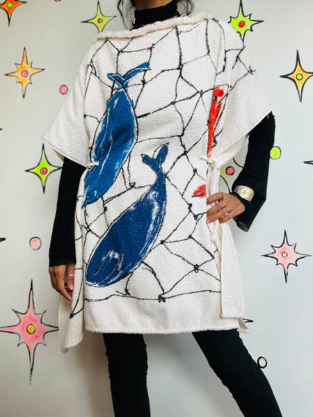 Vintage 70s 80s Wearable Art Boho Festival Beach Towel Avant Garde Poncho Cape