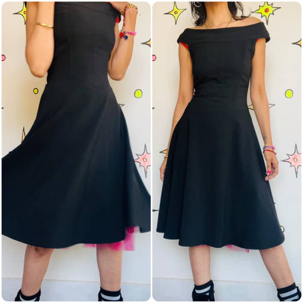 Vintage 90s does 50s Retro Cha Cha Dress Full Skirt Fit & Flare Swing Dress Sz 7